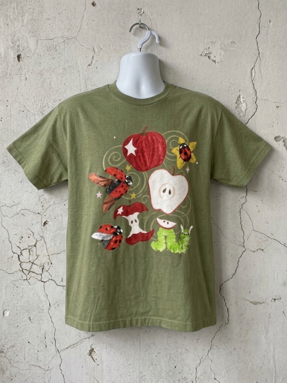Apple Caterpillar Ladybugs Graphic T-Shirt Gildan 5000 Heavy Cotton Unisex Tee